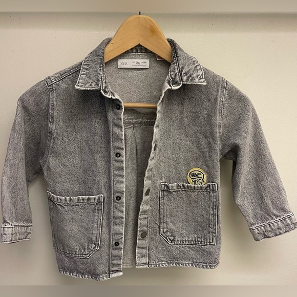 Zara kids grey denim jacket with patch 3-4 years - Picture 4 of 9